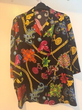 Black Vintage-InspiredVersace Chain & Jewel Print silk shirt